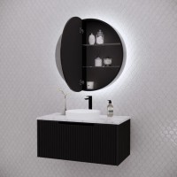 London Round Led Mirror Matte Black Shaving Cabinet